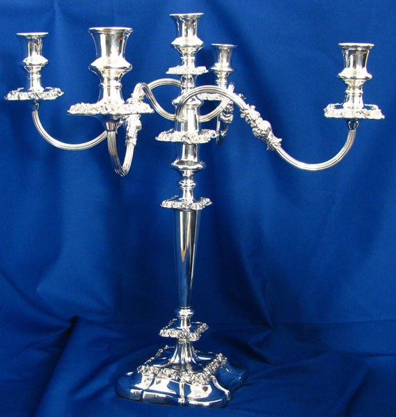 Regency Style Five light Silver Candelabra (Pair) - The Antiques Room