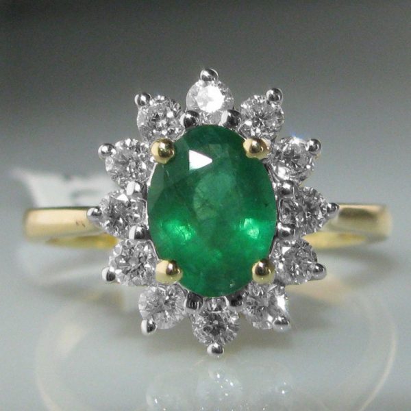 SOLD – Emerald and Diamond Cluster Ring – 18k Gold | The Antiques Room