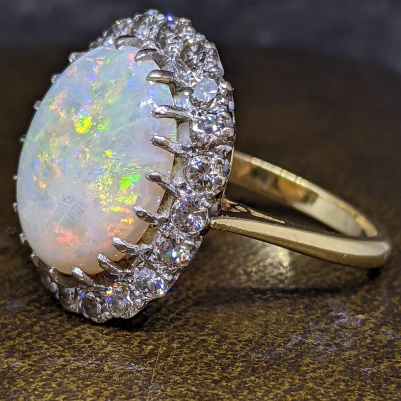 Vintage Opal and Imitation Diamond Cocktail Ring - Ruby Lane